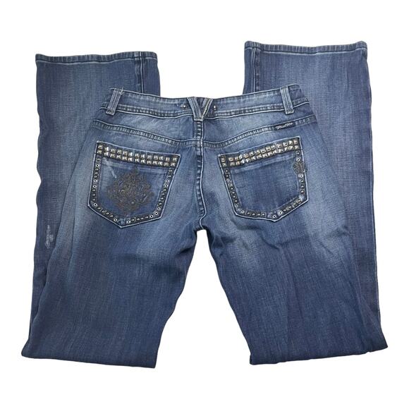 Miss Me Womens Jeans Size 27 Low Rise Boot Cut Distressed Studded Denim JP4511 - Picture 1 of 12